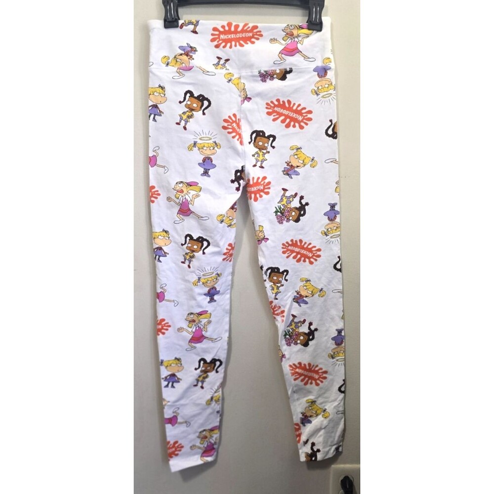Nickelodeon Rugrats Yoga Leggings White Cartoon Print Women Stretch Pants Size L - Picture 2 of 4